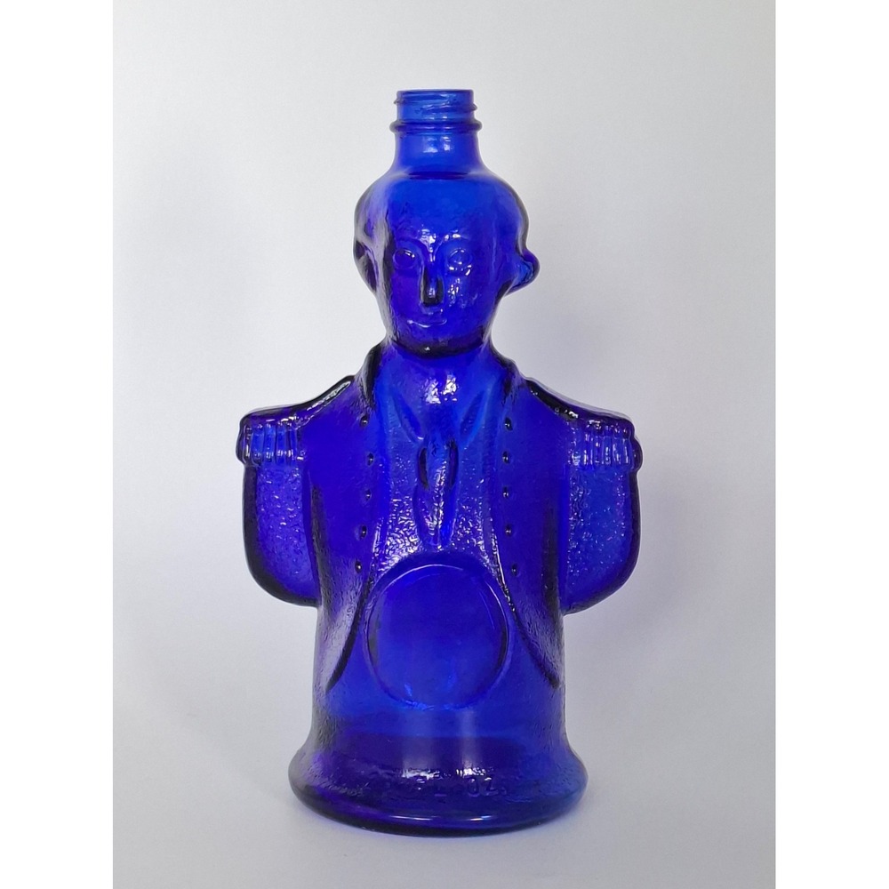 Vintage Cobalt Blue Glass George Washington Bust 1976 Bicentennial Liquor Bottle